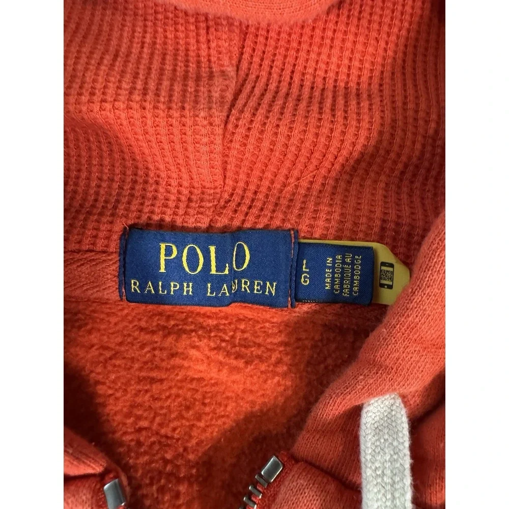 Polo Ralph Lauren Hoodie Large Full Zip Up Waffle Thermal Sweatshirt Casual